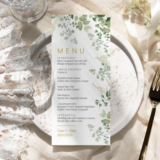 Forest Eucalyptus Green Menu Mariage Feuille (Créateur téléchargé)