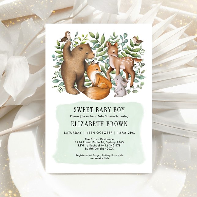 Forest Fable Woodland Animals Boy Baby Shower Einladung (Von Creator hochgeladen)
