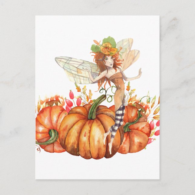 Forest Fairy & Autumn Pumpkin Bouquet Postkarte (Vorderseite)