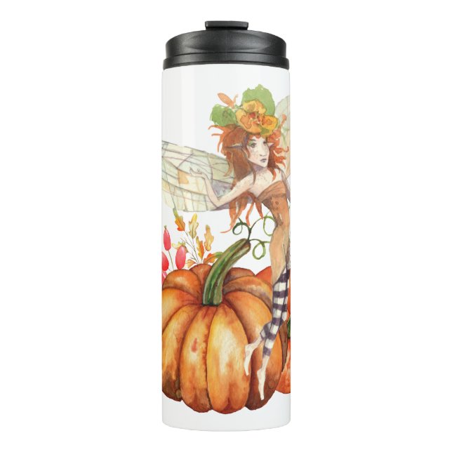 Forest Fairy & Autumn Pumpkin Bouquet Thermosbecher (Vorderseite)