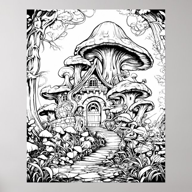 Forest Fairy House Fantasy Coloring Poster (Vorne)