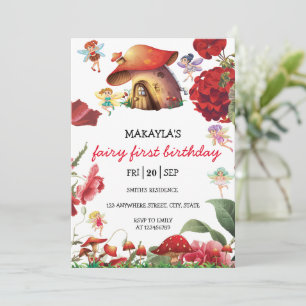 Forest Fairy red musroom Floral Girl Birthday Einladung
