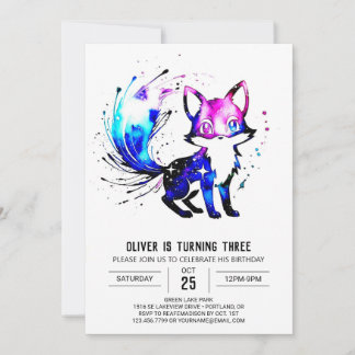 Forest Fantasy Fox Digital Boy Geburtstag Einladung