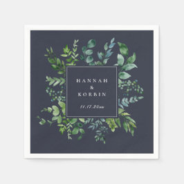 Forest Foliage Frame Navy Blue Serviette