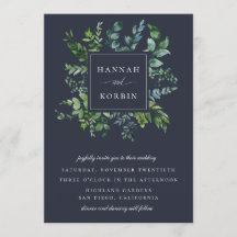 Forest Foliage Frame Navy Blue Wedding