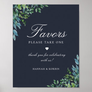 Forest Foliage Navy Blauer Gefallen Hochzeitszeich Poster