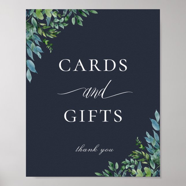 Forest Foliage Navy Blue Cards und Geschenkzeichen Poster (Vorne)