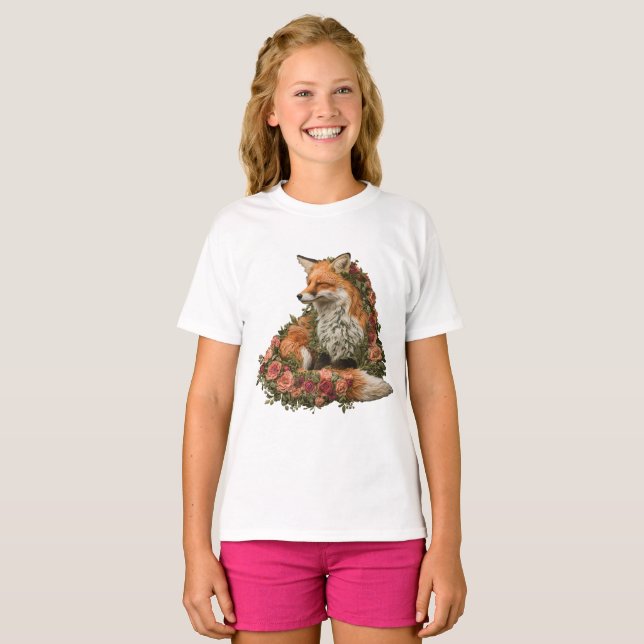 Forest Fox besticktes Puzzle T-Shirt (Vorne ganz)