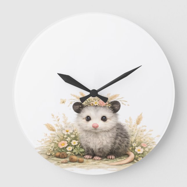 Forest friend woodland opossum  große wanduhr (Vorderseite)