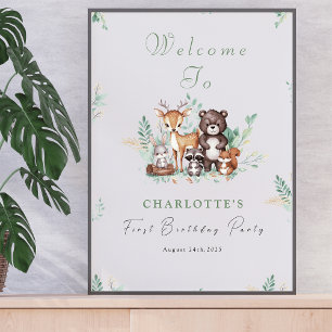 Forest Friends Begrüßungszeichen zum ersten Geburt Poster
