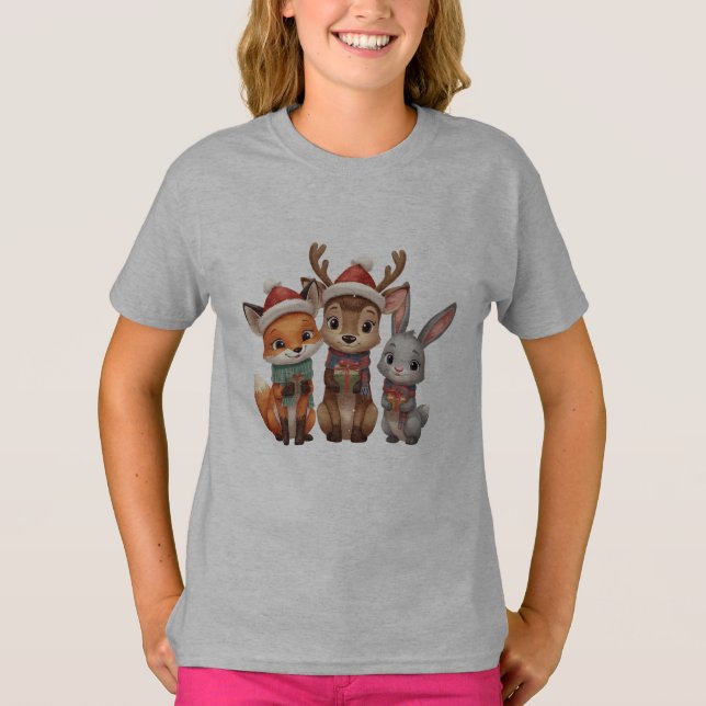 Forest Friends Christmas – Woodland Animals Kids  T-Shirt (Vorderseite)