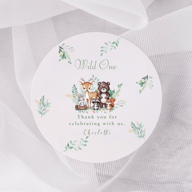 Forest Friends erster Geburtstag Runder Aufkleber (Von Creator hochgeladen)