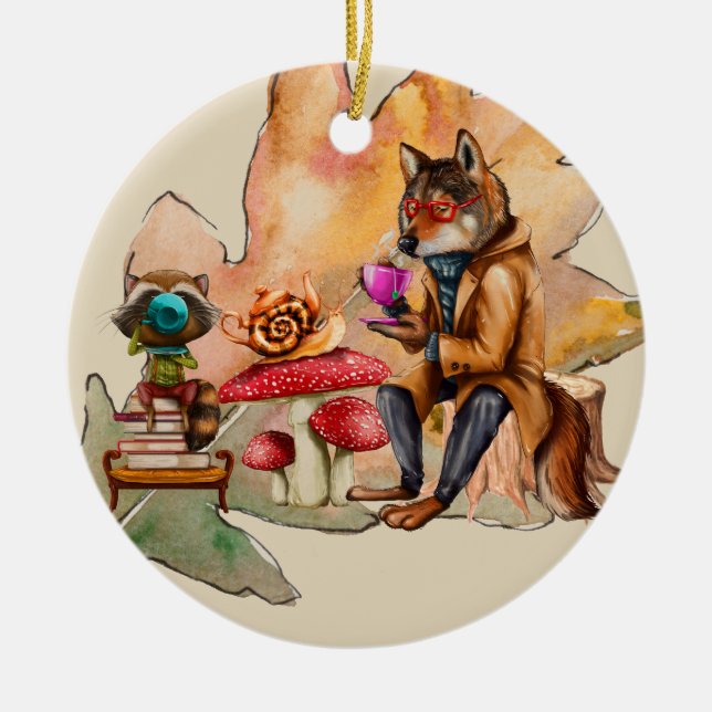 Forest Friends Tea Party Keramik Ornament (Vorne)