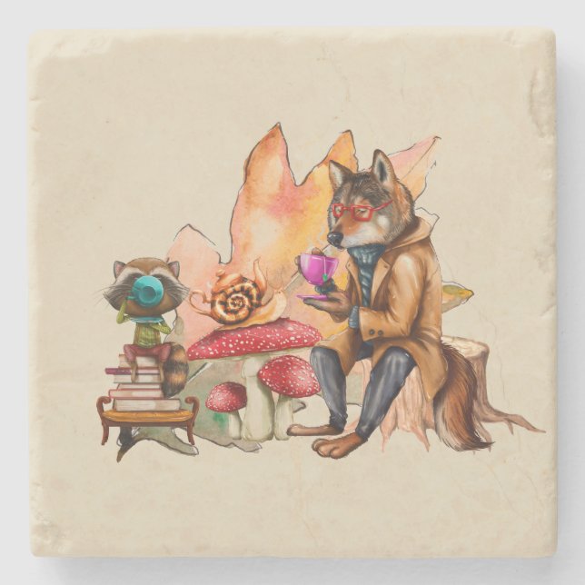 Forest Friends Tea Party Steinuntersetzer (Vorderseite)
