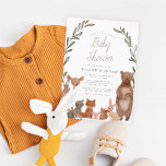 Forest Friends & Woodland Greenery Baby Shower Einladung<br><div class="desc">Featuring a deer, an owl, a raccoon, a fox, a little mouse, a squirrel, a bunny rabbit, a bear, and a birdy! These forest friends are placed in front of a watercolor greenery wreath. At the top of the invite, there is faux gold glitter. Cards reverse to a white wood...</div>