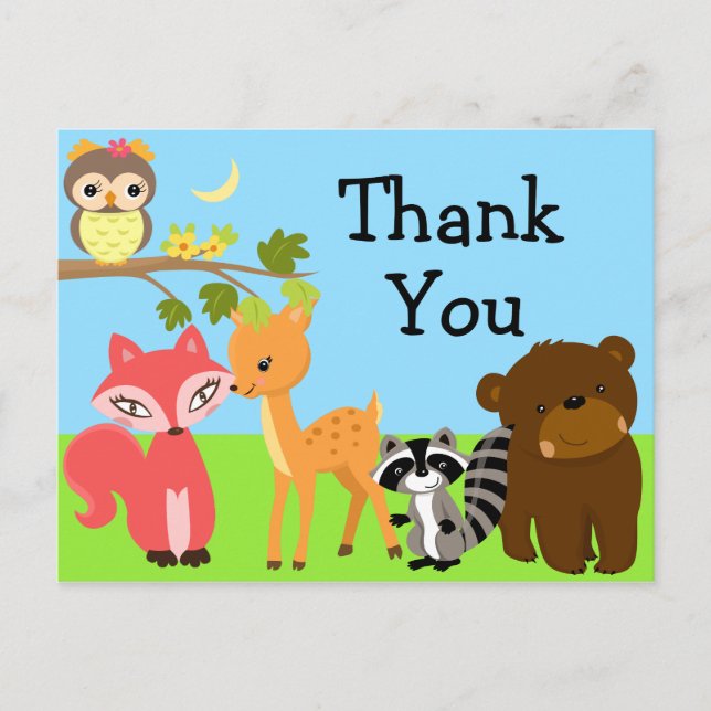 Forest Friends Woodland Vielen Dank Postcard Postkarte (Vorderseite)