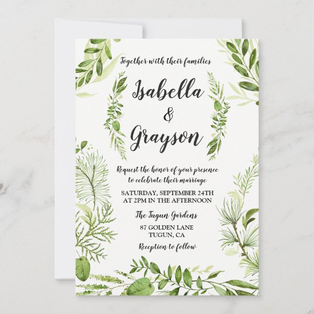 Forest Garden Wild Wreath Faire-part de mariage (Devant)