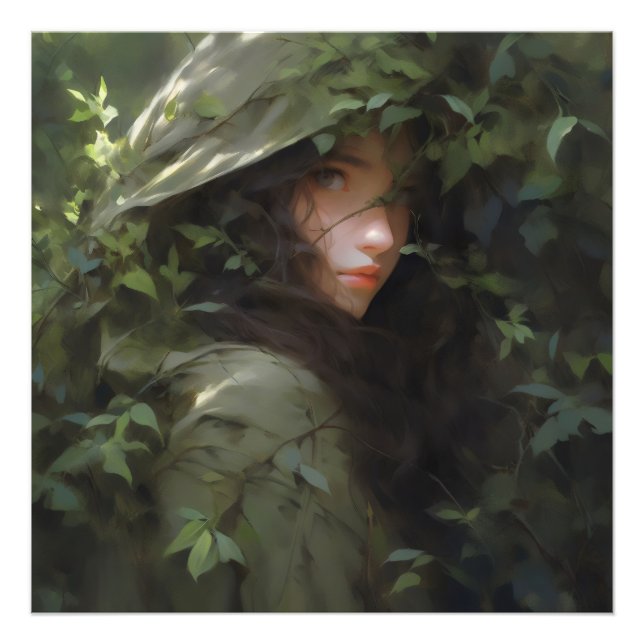 Forest Girl Anime Woman Fotodruck (Vorne)