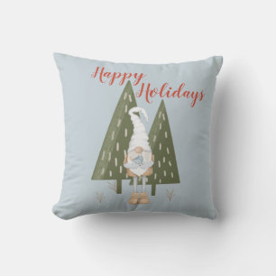 Forest Gnome Happy Holidays Ice Blue Kissen