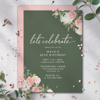 Forest Green Blush Pink | Blumengarten Geburtstag Einladung