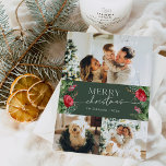 Forest Green Botanical 3 Foto Frohe Weihnachten<br><div class="desc">Diese Kollektion besticht durch Aquarellblumen,  Beeren und Wintergrün mit moderner und eleganter Typografie,  mit einem botanischen Wintermuster zurück.</div>