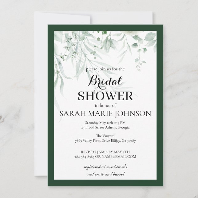 Forest Green Bridal Shower Einladung (Vorderseite)