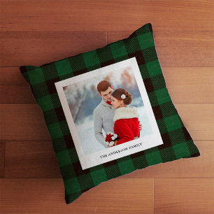 Forest Green Buffalo Plaid   Family Photo Kissen