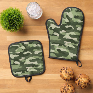 Forest Green Camouflage Ofenhandschuh & Topflappen-Set