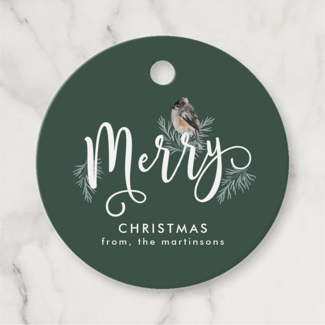 Forest Green Christmas mit gemütlichem Vogel Urlau Geschenkanhänger (Vorderseite)