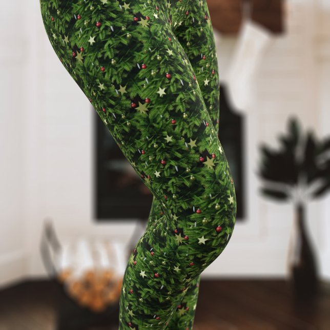 Forest Green Christmas Tree Gold Star Muster Leggings (Oh Christmas tree leggings - how I love thee! A fun and festive pair just for you)