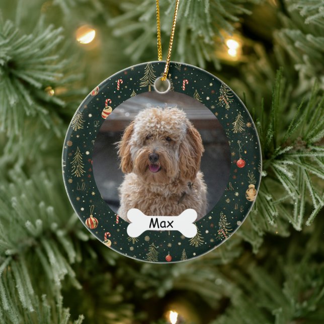 Forest Green Custom Pet Puppy Dog Foto Keramik Ornament (Baum)