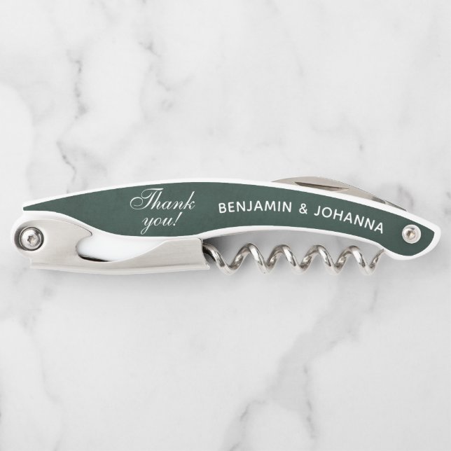 Forest Green Custom Wedding Vielen Dank für Ihre F Kellnermesser (Vorderseite)