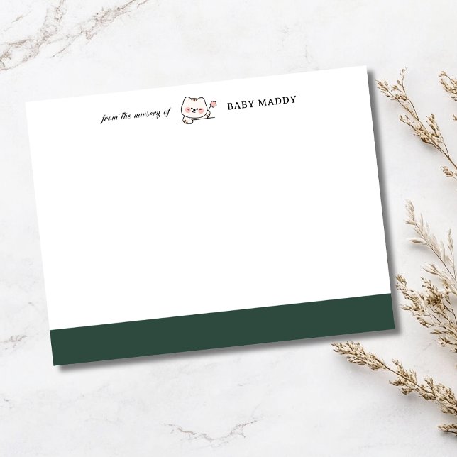 Forest Green Cute Cat Nursery Stationery Note Card Einladung (Von Creator hochgeladen)