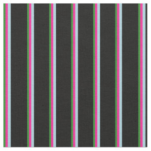 Forest Green, Deep Pink, Light Blue & Black Lines Stoff