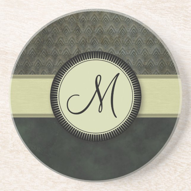 Forest Green-Feder-Muster mit Monogramm Getränkeuntersetzer (Vorne)