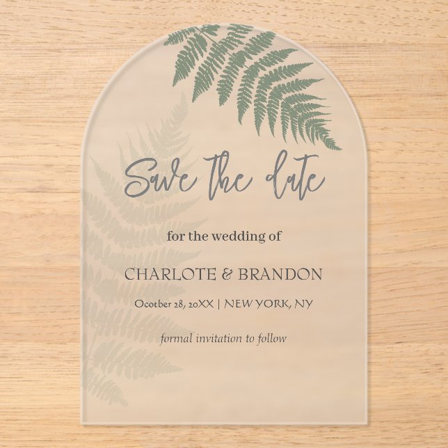 Forest Green Ferns Outdoor Wedding Acryleinladungen (Vorderseite)