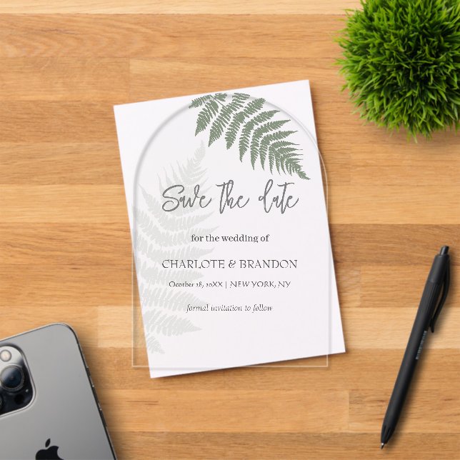 Forest Green Ferns Outdoor Wedding Acryleinladungen (Insitu (Einladungskarte))