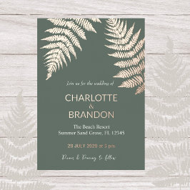 Forest Green Ferns Outdoor Wedding Gold Folieneinladung