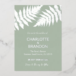 Forest Green Ferns Outdoor Wedding Silver Folieneinladung
