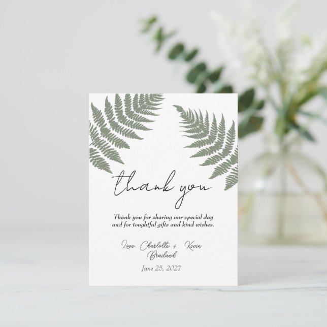 Forest Green Ferns Wedding Vielen Dank Dankeskarte (Stehend Vorderseite)