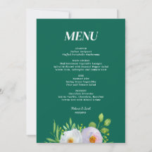 Forest Green Floral Printable Wedding menu 