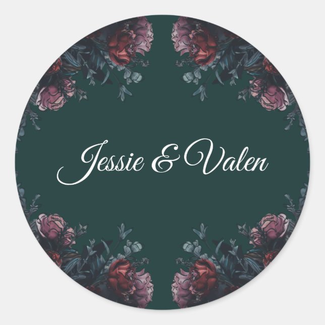 Forest Green Floral Wedding Runder Aufkleber (Vorderseite)