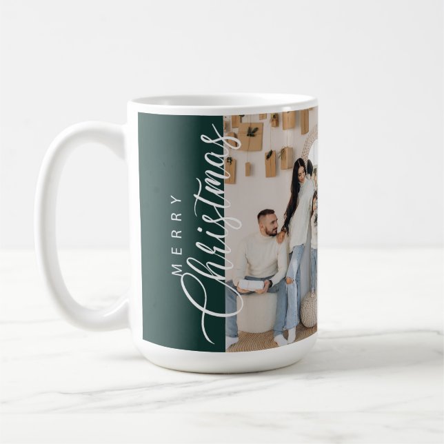 Forest Green Frohe Weihnachts-Foto Tasse (Links)