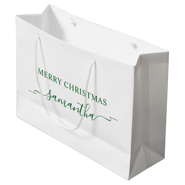 Forest Green Frohe Weihnachtsband Swash Name Große Geschenktüte (Vorderseite Schrägansicht)