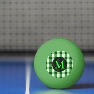 Forest Green Gingham Muster Personalisiert Monogra Tischtennisball