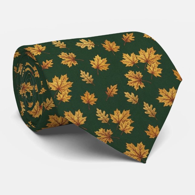 Forest Green & Gold Maple Leaf Elegant Autumn   Krawatte (Gerollt)