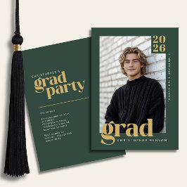 Forest Green Gold Modern Photo Graduation Party Einladung