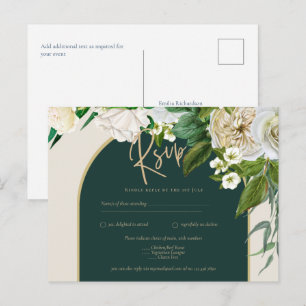 Forest Green Gold White Roses Winter Wedding UAWG Postkarte