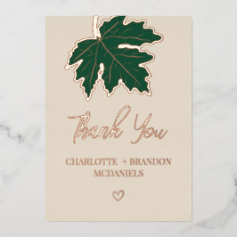 Forest Green Herbst Maple Leaf Hochzeit Vielen Dan Folieneinladung