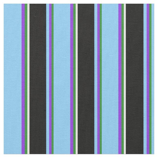 Forest Green, Lila, Light Sky Blue, Black, White Stoff (Nahaufnahme)
